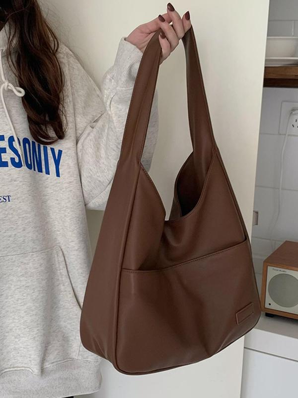 Women's Solid Color Large Capacity Shoulder Bag, Casual Tote Bag for Work & Daily Used, Versatile High-quality College Students Daily Commuting Bag