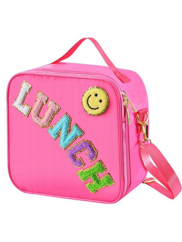 Fashionable All-match Letter Pattern Decor Lunch Box Bag, Portable Large Capacity Lunch Bag for Women with Handle & Bag Strap for School Office, Y2k Cute Accessories for Picnic & Camping