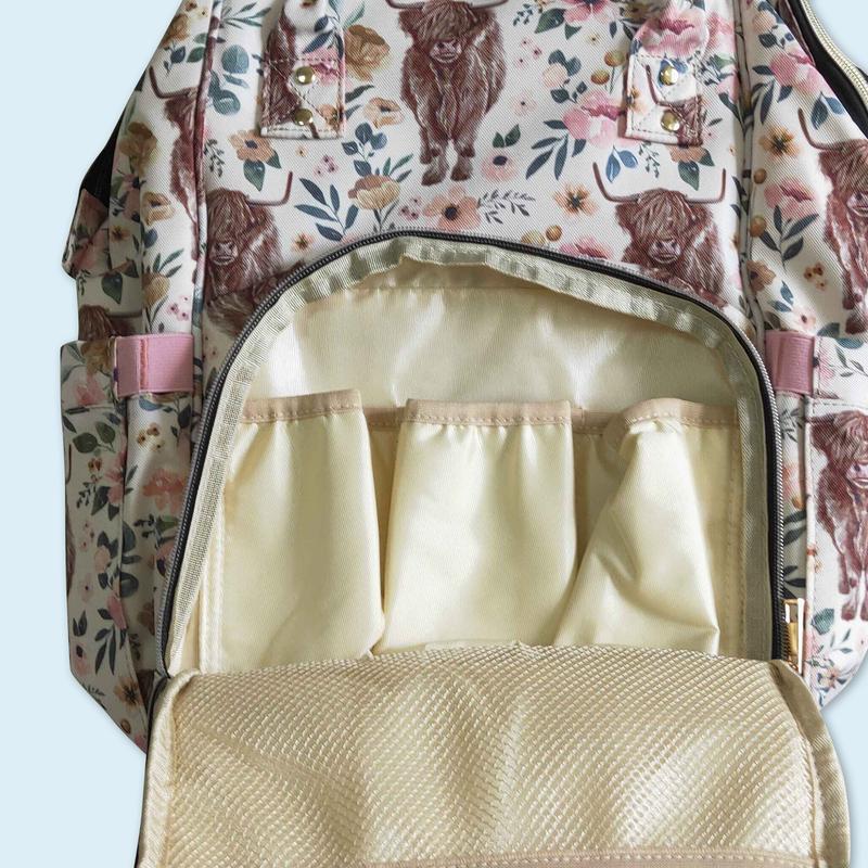 Highland cow western cowgirl floral backpack back to school backpack