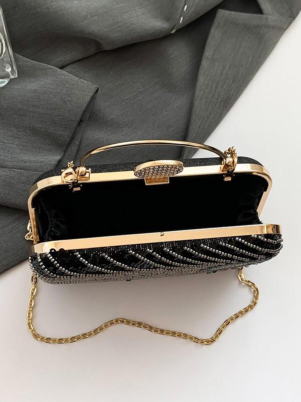 Women's Elegant Sequin Decorated Evening Bag, Exquisite Trendy Chain Strap Crossbody Bag, Fashionable Bag for Party Decoration