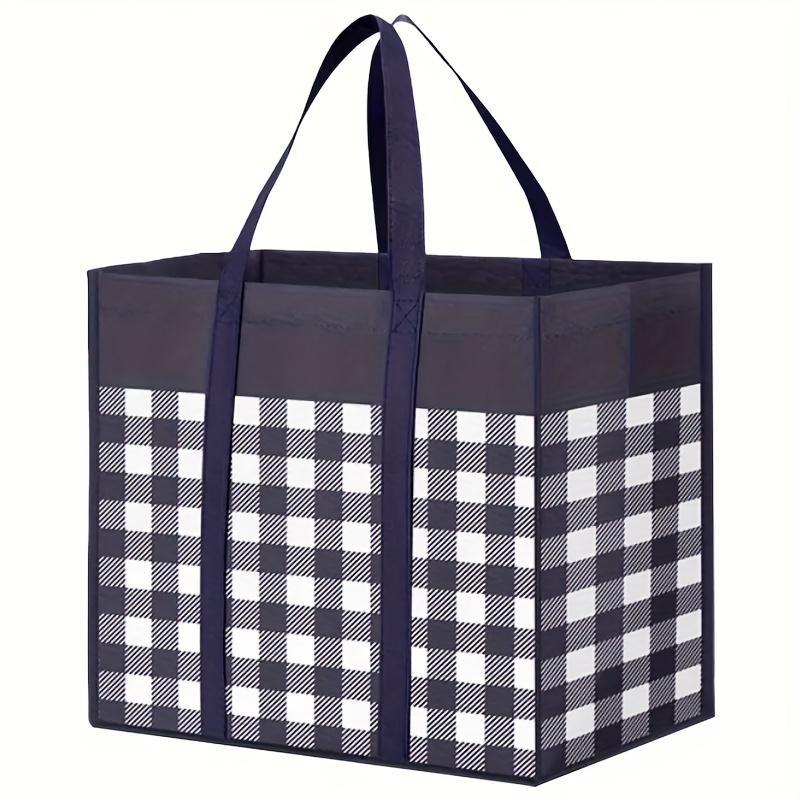 Plaid Pattern Storage Bag, 1 Count Large Capacity Foldable Shopping Bag with Handle, Reusable Storage Bag for Home Kitchen