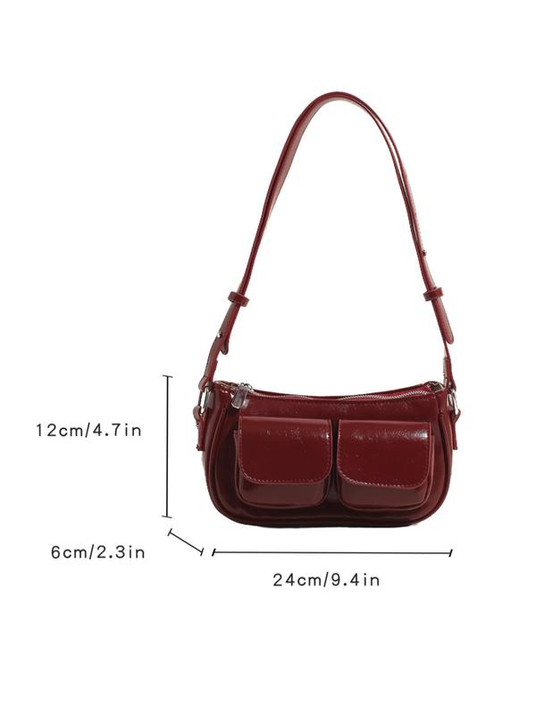 Women's Solid Color Shoulder Bag, Fashionable PU Leather Underarm Bag for Daily Used, Casual Trendy Versatile High-quality Daily Commuting Bag