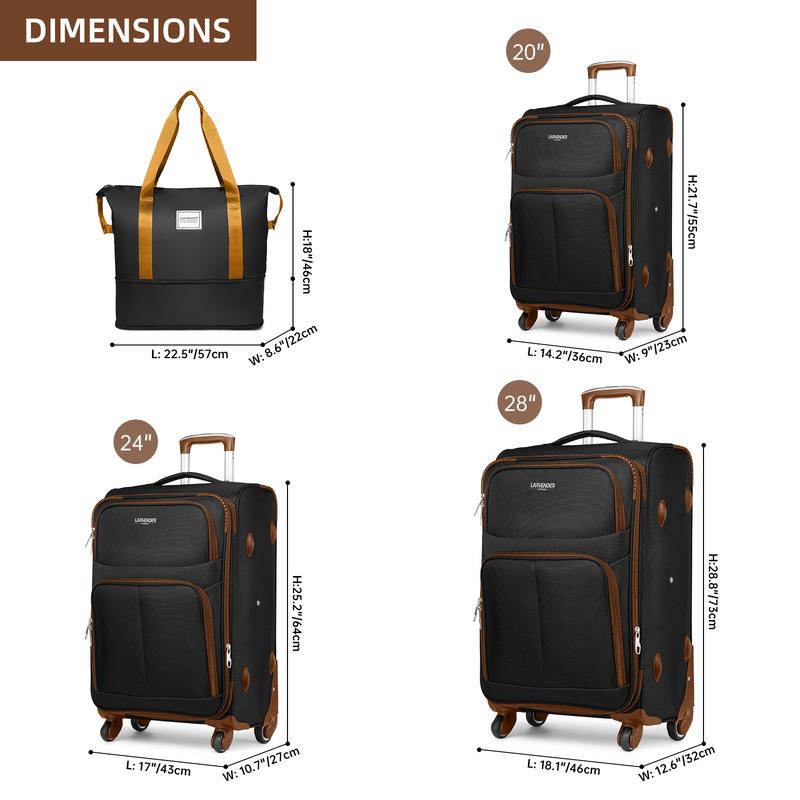 Luggage Sets 5 Piece Softside Expandable Suitcases Set with Spinner Wheels TSA Lock, Lightweight Soft Shell Rolling Travel Luggage Set Clearance for Men and Women，20 inch portable suitcase