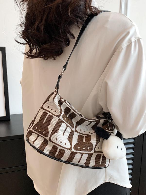 Women's Cute Rabbit Design Crossbody Bag with Charm, Fashionable Animal Decorated Shoulder Bag, Casual Trendy Versatile High-quality Daily Commuting Bag