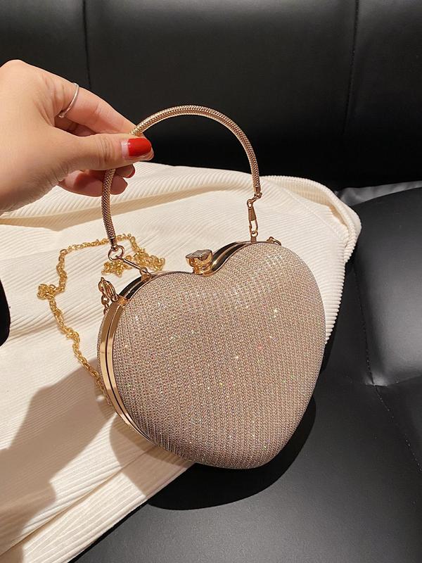 Women's Elegant Heart Shaped Design Evening Bag,  Fashion Chain Strap Shoulder Bag for Party, Trendy All-match & Exquisite Bag for Birthday Gift