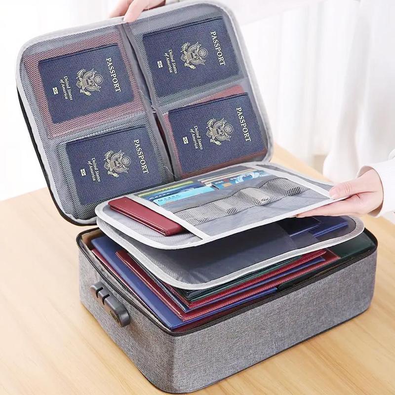 Portable Document Storage Case, 1 Count Multi-layer File Travel Bag with Combination Lock, Large Capacity Storage Box for Laptop Files Certificates