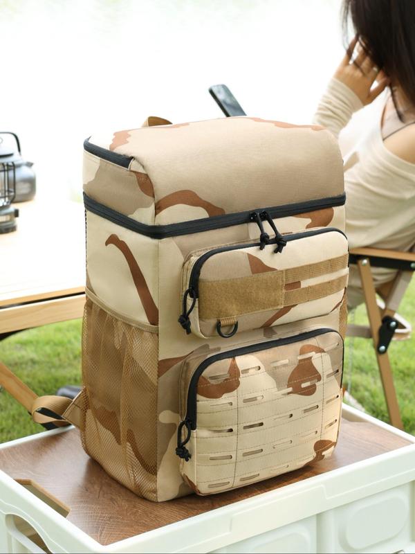 Large Capacity Double Layer Waterproof Cooler Bag, Camo Pattern Lunch Bag, Lightweight Backpack for Camping, Hiking, Picnic