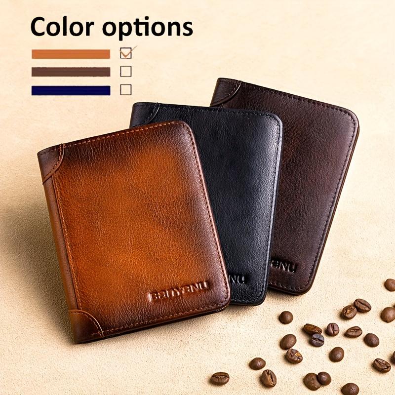 1pc, Men's Wallet, Tri-fold Genuine Leather Vintage Wallet, RFID Blocking Function, Suitable For Daily Use Or As A Labor Day Gift, Veterans Day Gift, Thanksgiving Gift, Christmas Gift, Men's Coin Purse, Men's Credit Card Bag