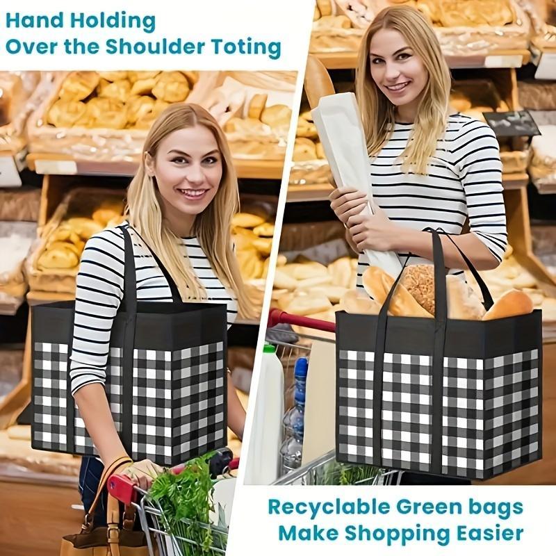 Plaid Pattern Storage Bag, 1 Count Large Capacity Foldable Shopping Bag with Handle, Reusable Storage Bag for Home Kitchen