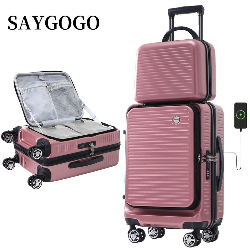 [SAYGOGO] Carry-on Luggage 20 Inch Front Open Luggage Lightweight Suitcase with Front Pocket and USB Port, 1 Portable Carrying Case