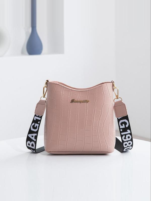 Women's Fashionable Letter Design Crocodile Embossed Crossbody Bag, Casual Plain Crossbody Bag with Letter Pattern Design Adjustable Strap For Work & Daily Used