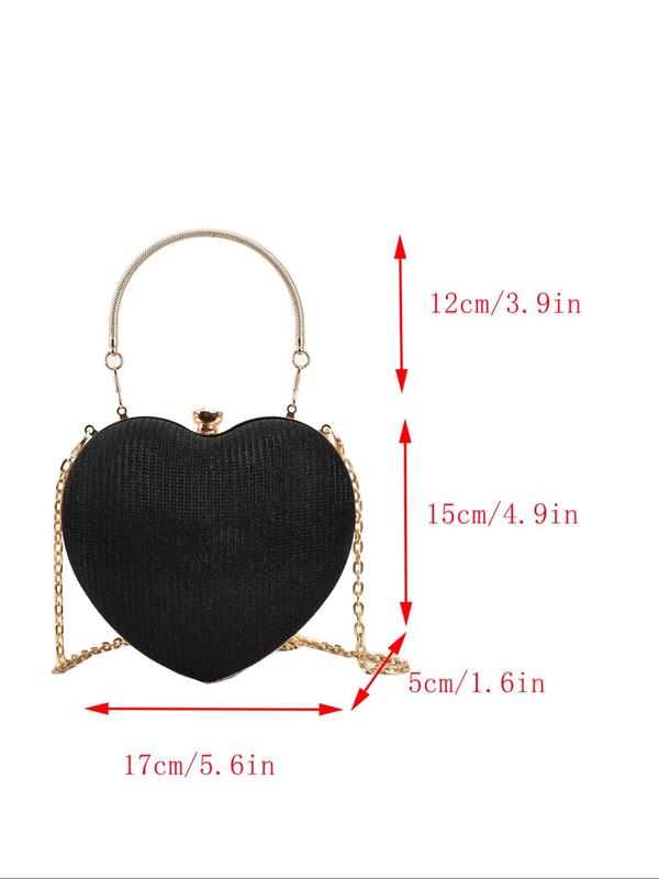 Women's Elegant Heart Shaped Design Evening Bag,  Fashion Chain Strap Shoulder Bag for Party, Trendy All-match & Exquisite Bag for Birthday Gift