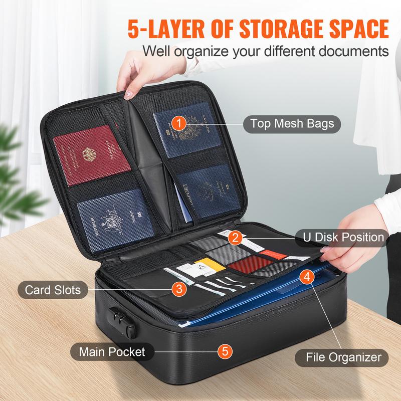 VEVOR Fireproof Document Box, Fireproof Document Bag with Lock 2000℉, 3-layer Fireproof and Waterproof File Box 14.17x10.63x4.13 inch with Zipper, for Money, Documents, Jewelry and Passport Organiser Silicone