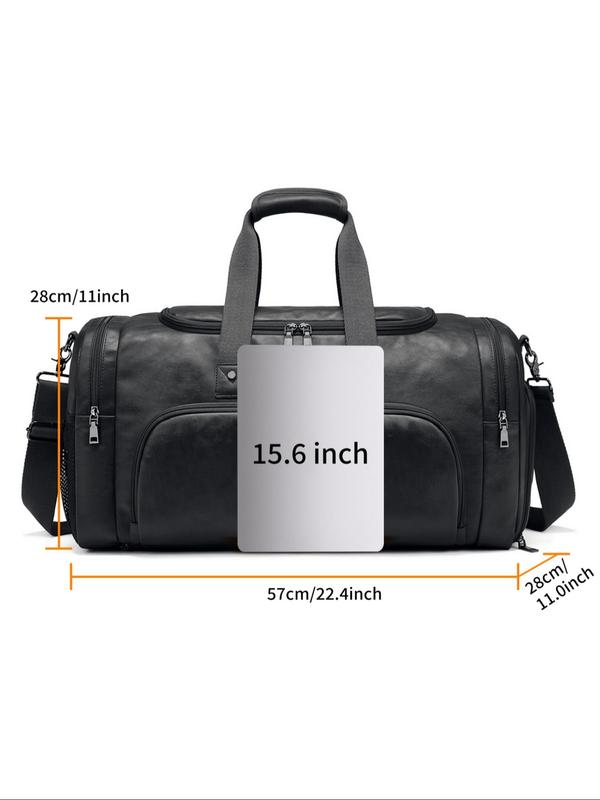 Vintage Large Capacity Travel Duffle Bag, Portable PU Leather Sports Gym Bag, Weekender Overnight Bag