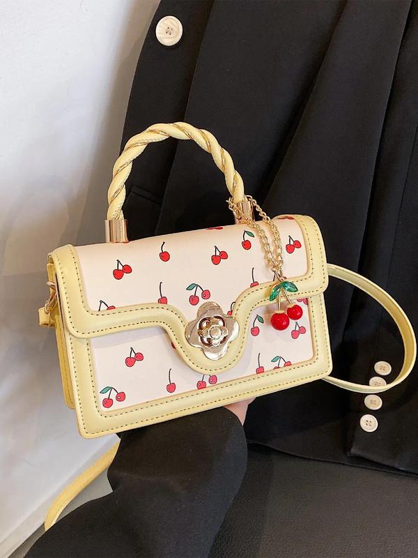 Fashion Cherry Pattern Shoulder Bag, Casual Versatile Flower Decor Crossbody Bag for Women, Trendy All-match Commuter Bag for Daily Used