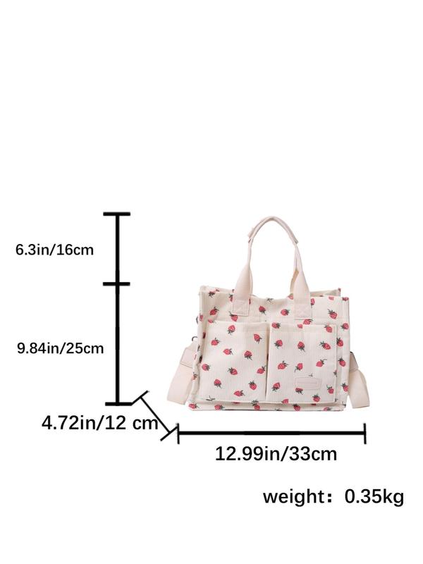 Women's Cute Strawberry Pattern Tote Bag, Large Capacity Crossbody Bag for Daily Life, Casual Trendy Versatile All-match Commuting Bag for Women & Girls