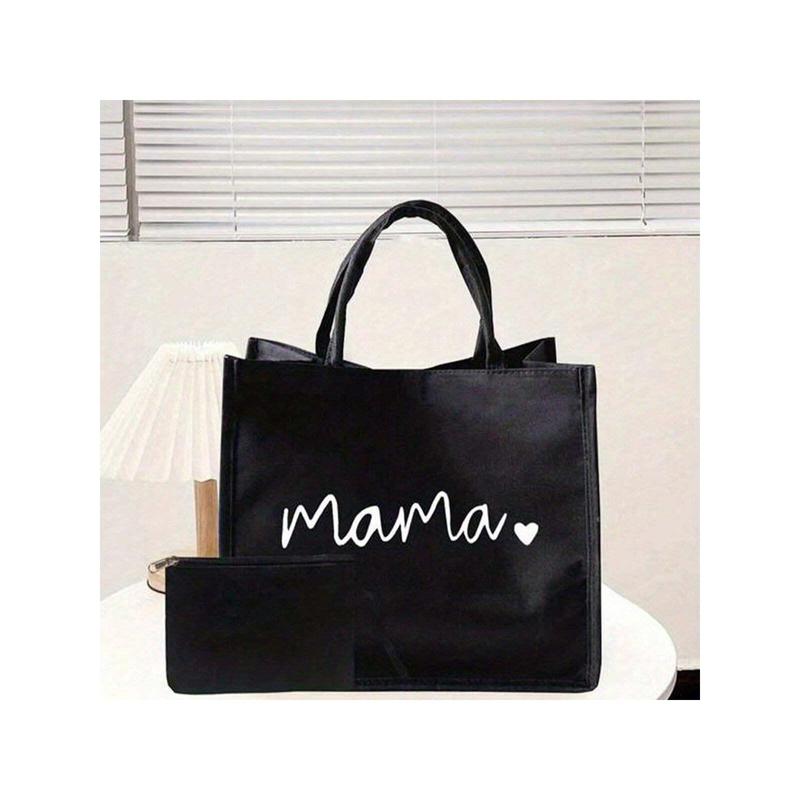 Mama Letters Print Tote Bag,Trendy Mothers Day Gift Handbag,Reusable Shopping Bag With Coin Purse,Large Capacity Bag For Women,School Bag,Large Capacity,Portable,Classic Casual,For Teen Girls Women College Students,White-Collar Workers,Perfect For Work,Ba