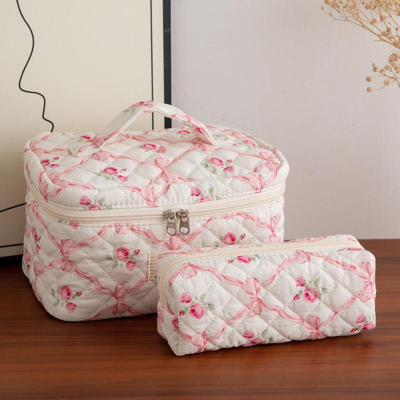 Floral Pattern Quilted Makeup Bag Set, 3 CountsTravel Cosmetic Bags, Portable Zipper MakeupOrganizer Pouches, for Skincare, Lotion, Cream,Lip Balm, Eyeliners, Makeup Tools, TravelEssentials, Back To School