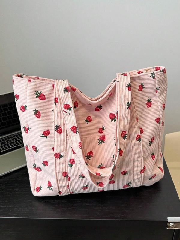 Strawberry Print Tote Bag, Large Capacity Tote Bag for Women & Girls, Fashion Women's Bag for Daily Use