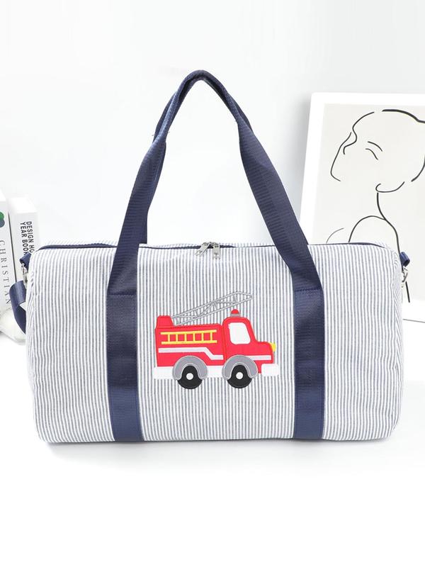 Cartoon Car Pattern Travel Bag, Casual Striped Pattern Zipper Travel Bag, Large Capacity Weekender Bag for Travel & Business Trip