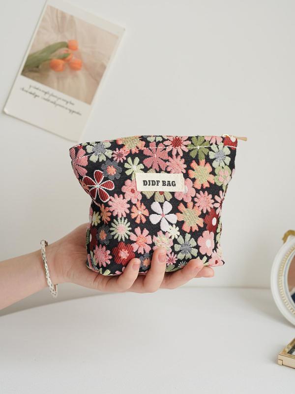 Floral Pattern Mini Makeup Bag, Portable Cosmetic Storage Bag, Zipper Makeup Organizer Pouch, Casual Trendy Versatile High-quality Daily Bag