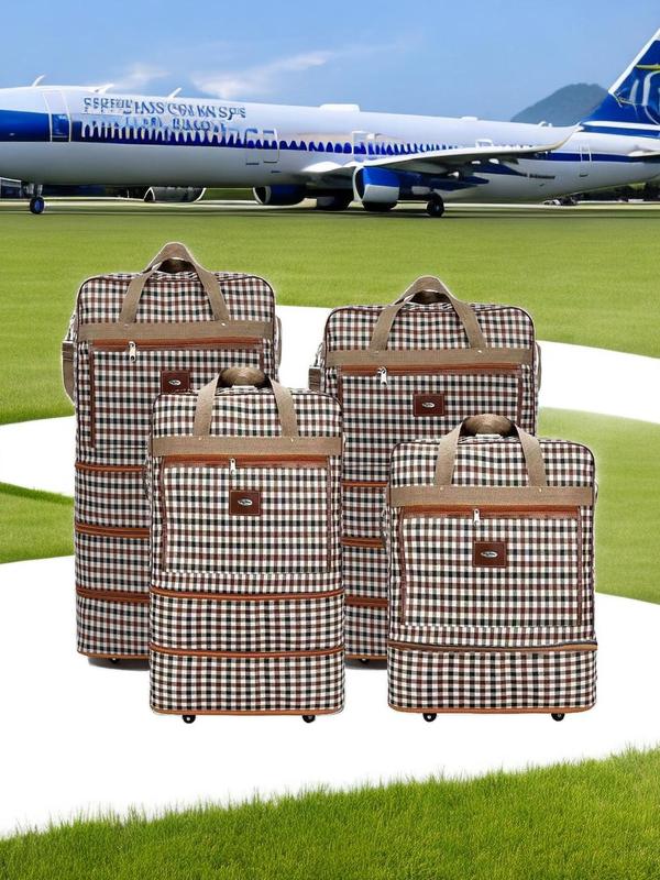 2024 Summer Plaid Pattern Patched Large Travel Bag, Travel Essentials, Portable Foldable Travel Storage Bag, Travel Organizer Bag, Trendy Matching Duffel Bag