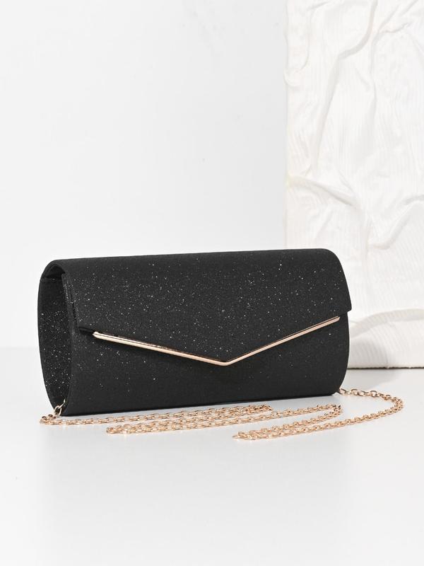 Women's Glitter Evening Bag, Chain Strap Banquet Bag, Fashionable Solid Color Clutch Bag for Party, Trendy All-match & Exquisite Bag for Birthday Gift