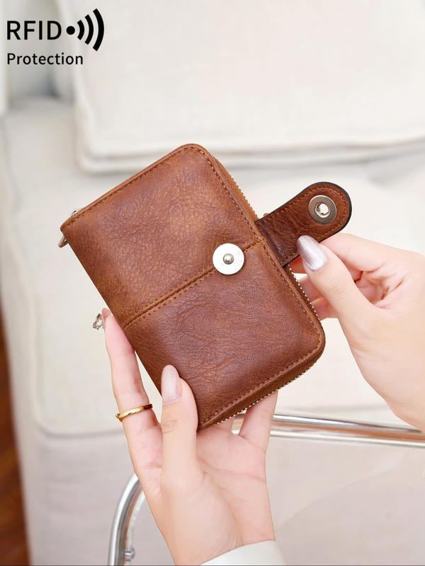 Women's Vintage RFID Blocking Wallet, Casual Multi Card Slot Short Wallet, Fashionable Magnetic Snap Closure Card Holder for Daily Use