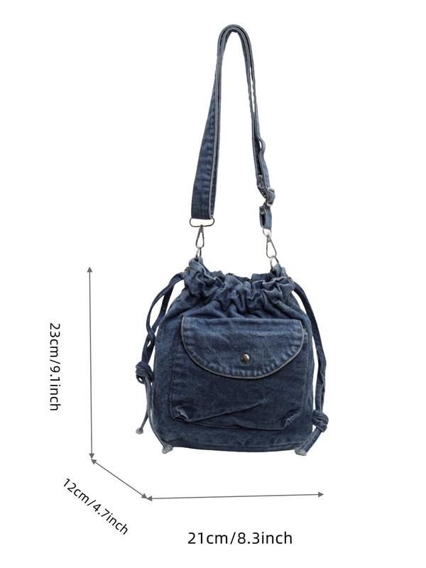 Women's Denim-effect Washed Crossbody Bag, Fashionable Pocket Design Shoulder Bag for Daily Used, Casual Trendy Versatile High-quality Daily Commuting Bag