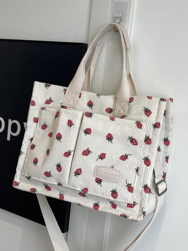 Women's Cute Strawberry Pattern Tote Bag, Large Capacity Crossbody Bag for Daily Life, Casual Trendy Versatile All-match Commuting Bag for Women & Girls