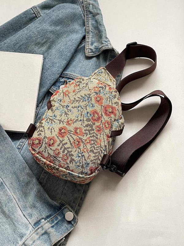 Women's Fashionable Floral Pattern Fanny Pack, Casual Versatile Zipper Chest Bag for Daily Used, Trendy All-match Sling Bag