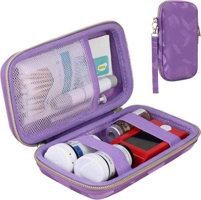 Diabetic Supplies Travel Case, Storage Carrying Bag for  Testing Kit,  Glucose Monitor Meters, Test Strips, Medication, Lancets, ,  & Diabetic Suppliess, Purple Cube