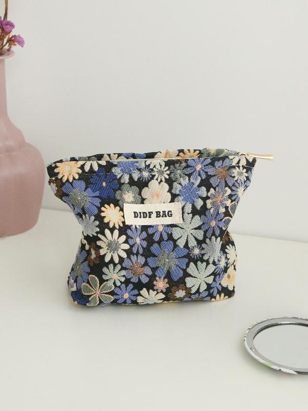 Floral Pattern Mini Makeup Bag, Portable Cosmetic Storage Bag, Zipper Makeup Organizer Pouch, Casual Trendy Versatile High-quality Daily Bag