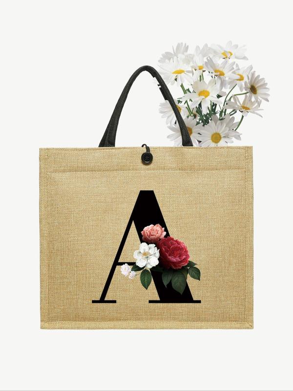 Cartoon Letters Teacher Pattern Handbag, Casual Large Capacity Tote Bag for Women & Girls, Trendy All-match Commuting Bag for Daily Use As Gift