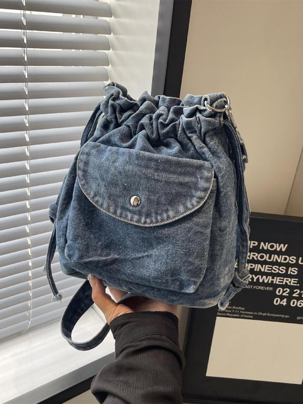 Women's Denim-effect Washed Crossbody Bag, Fashionable Pocket Design Shoulder Bag for Daily Used, Casual Trendy Versatile High-quality Daily Commuting Bag