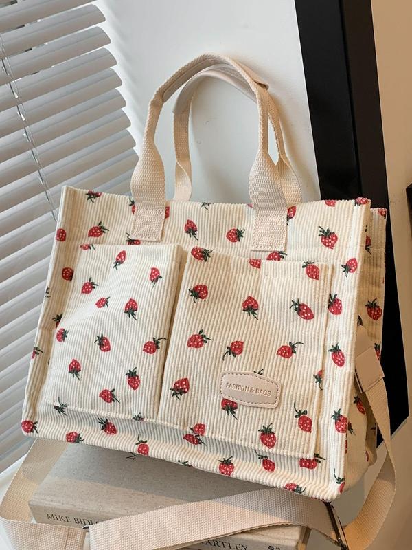 Women's Cute Strawberry Pattern Tote Bag, Large Capacity Crossbody Bag for Daily Life, Casual Trendy Versatile All-match Commuting Bag for Women & Girls