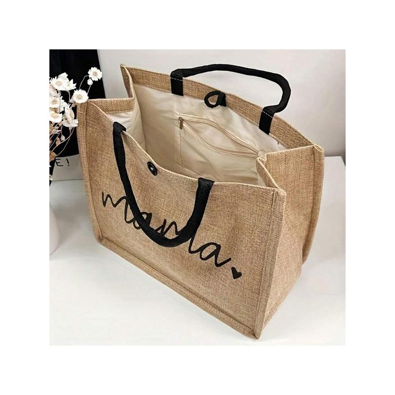 Mama Letters Print Tote Bag,Trendy Mothers Day Gift Handbag,Reusable Shopping Bag With Coin Purse,Large Capacity Bag For Women,School Bag,Large Capacity,Portable,Classic Casual,For Teen Girls Women College Students,White-Collar Workers,Perfect For Work,Ba