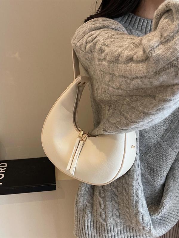 Women's Solid Color Zipper Hobo Bag, Fashionable Pu Leather Underarm Bag for Daily Used, Casual Trendy Versatile High-quality Daily Commuting Bag