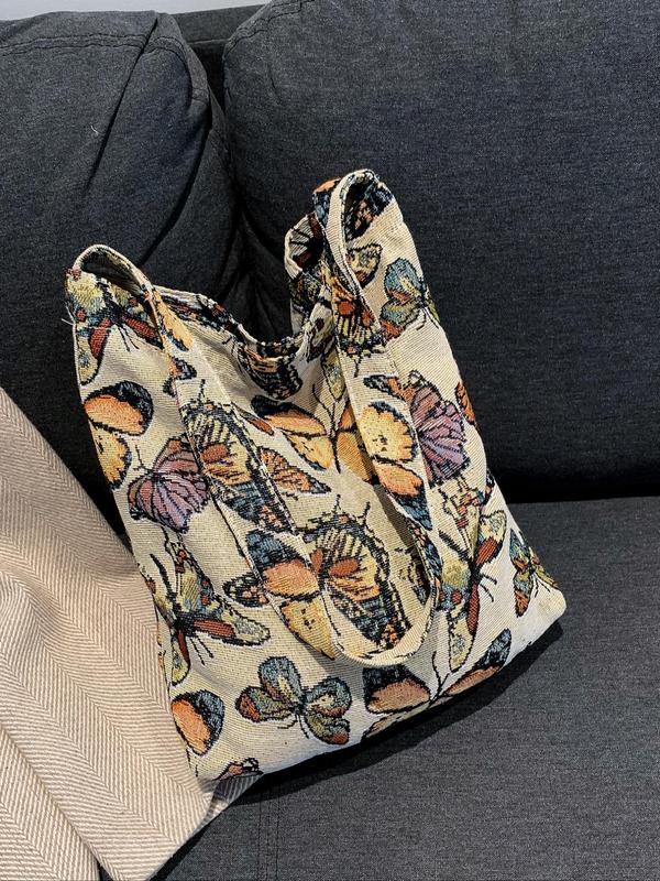 Random Floral Print Women's Simple Shoulder Bag, Vintage Large Capacity Tote Bag for Daily Used, Casual Trendy Versatile High-quality Daily Commuting Bag, Girl Fashionable Shopping Bag