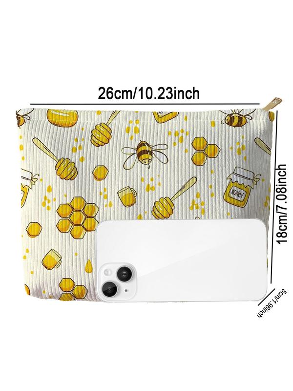 Cute Cartoon Bee Pattern Makeup Bag, Lightweight Multi-functional Fashion Makeup Bag, Zipper Storage Bag, Suitable for Travel, Business Trips