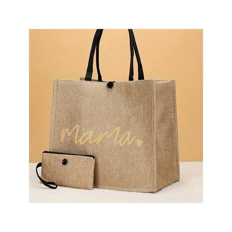 Mama Letters Print Tote Bag,Trendy Mothers Day Gift Handbag,Reusable Shopping Bag With Coin Purse,Large Capacity Bag For Women,School Bag,Large Capacity,Portable,Classic Casual,For Teen Girls Women College Students,White-Collar Workers,Perfect For Work,Ba