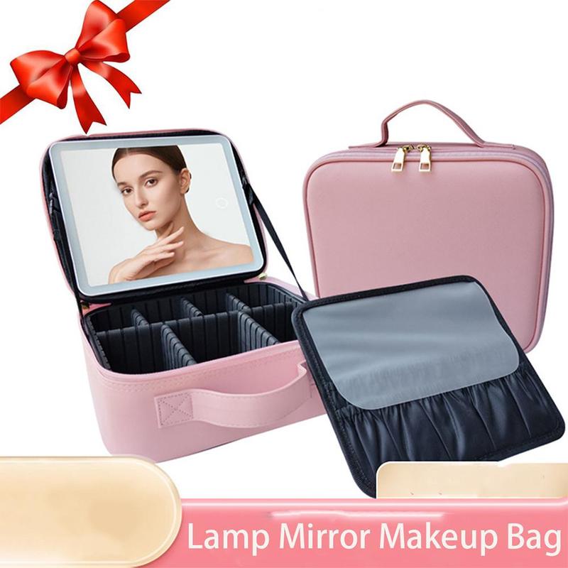 Portable Makeup Bag with Removable LED Mirror, Large Capacity Cosmetic Storage Bag, Makeup Organizer for Travel, Gift for Girl