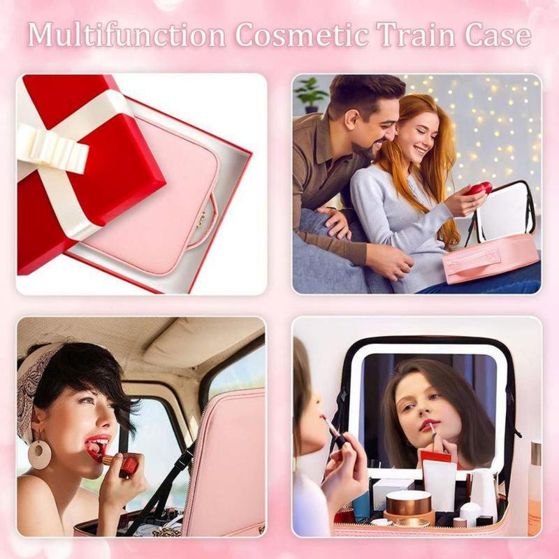 Portable Makeup Bag with Removable LED Mirror, Large Capacity Cosmetic Storage Bag, Makeup Organizer for Travel, Gift for Girl