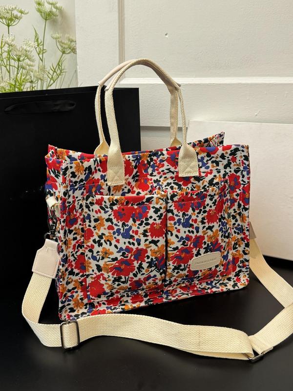 Women's Cute Cherry Pattern Tote Bag, Work Bag, Back To School Large Capacity Shoulder Bag for Women, Summer Casual Versatile Crossbody Bag for Commuting Daily, Fall Outfits, Fall Freshness Fall