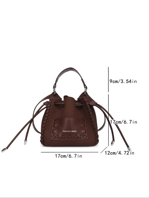 Women's Solid Color Patched Design Bucket Bag, Fashionable Draped Design Crossbody Bag for Daily Used, Casual Trendy Versatile High-quality Daily Commuting Bag