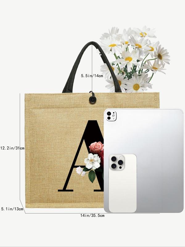 Cartoon Letters Teacher Pattern Handbag, Casual Large Capacity Tote Bag for Women & Girls, Trendy All-match Commuting Bag for Daily Use As Gift