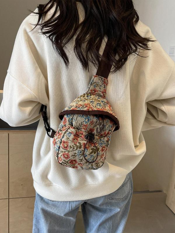 Women's Fashionable Floral Pattern Fanny Pack, Casual Versatile Zipper Chest Bag for Daily Used, Trendy All-match Sling Bag