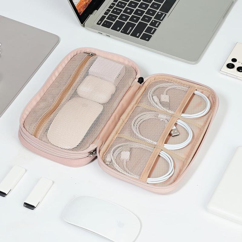 Travel Cord Organizer Case, Double Layers Tech Electronic Case, Travel Essentials for Charger, Cable, Phone, Flash drive, Pink