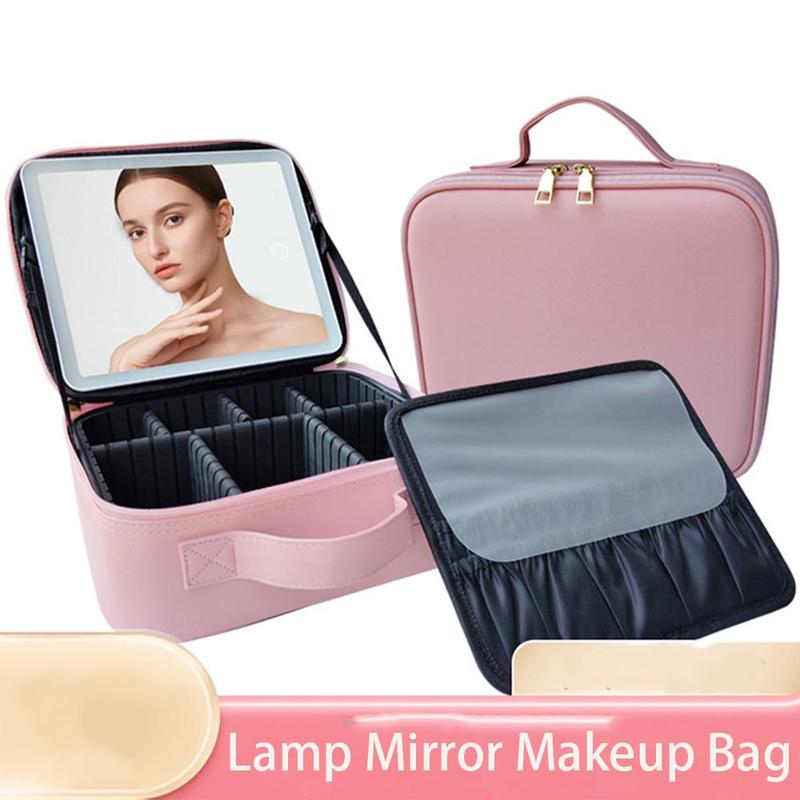 Portable Makeup Bag with Removable LED Mirror, Large Capacity Cosmetic Storage Bag, Makeup Organizer for Travel, Gift for Girl