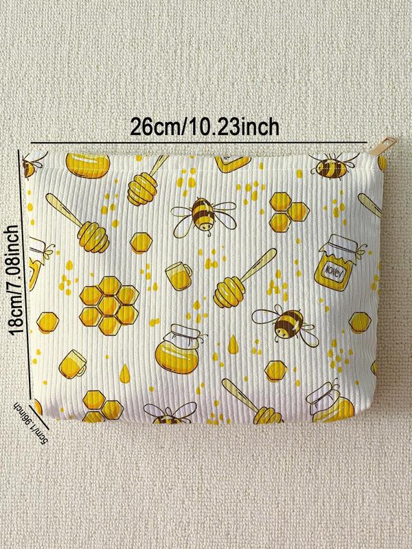 Cute Cartoon Bee Pattern Makeup Bag, Lightweight Multi-functional Fashion Makeup Bag, Zipper Storage Bag, Suitable for Travel, Business Trips